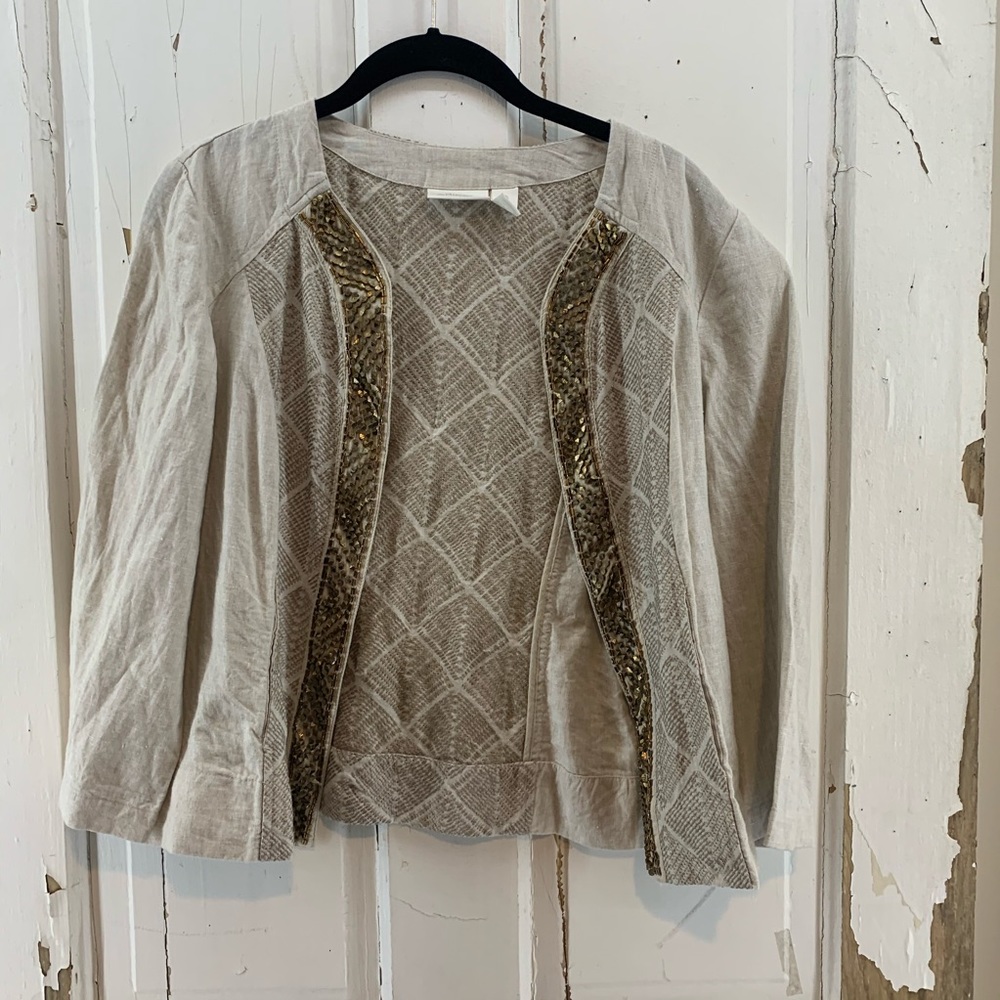 Chico’s Taupe Beaded Open Jacket